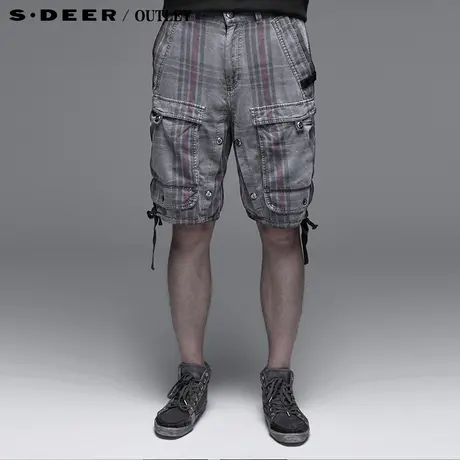 【新品】sdeer圣迪奥专柜正品男休闲格纹个性男士中裤 3270769图片