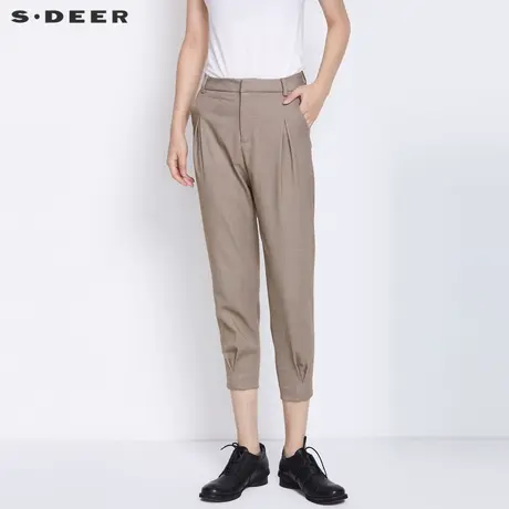 sdeer圣迪奥女装春秋装OL风简约插袋压褶休闲九分裤女S21380838图片