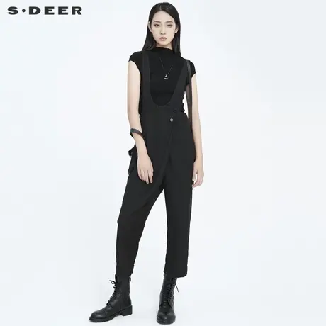sdeer圣迪奥女装秋季学院风搭扣口袋黑色少女宽松背带裤S20180804图片