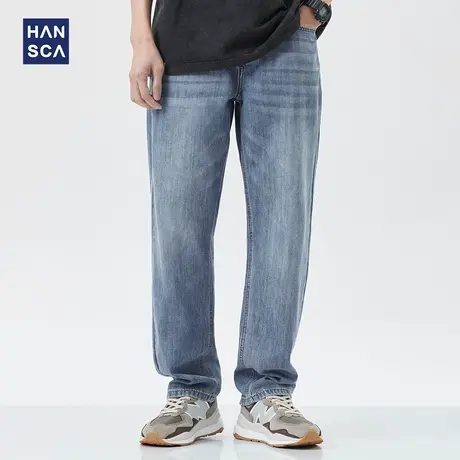 hansca莱赛尔天丝浅蓝直筒牛仔裤男2025夏季凉感轻薄款垂顺长裤子图片