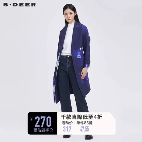 sdeer圣迪奥春装涂鸦印花不规则长款风衣外套女S22181812图片
