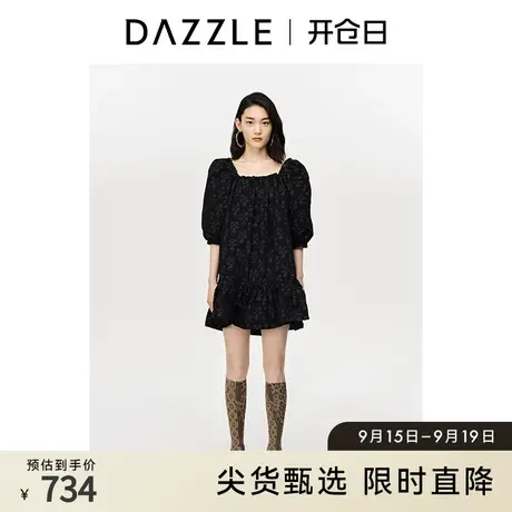 DAZZLE地素奥莱 金丝刺绣泡泡袖娃娃裙连衣裙女2D2O4036A商品大图