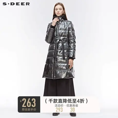 sdeer圣迪奥冬季女装连帽拼接亮面收腰保暖中长款羽绒服S19482469🛢商品大图