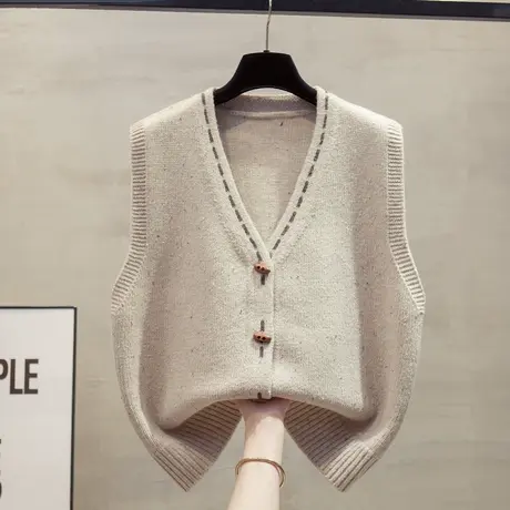 花纱v领开衫针织马甲背心女2024秋冬新款宽松外穿马夹毛衣坎肩潮图片