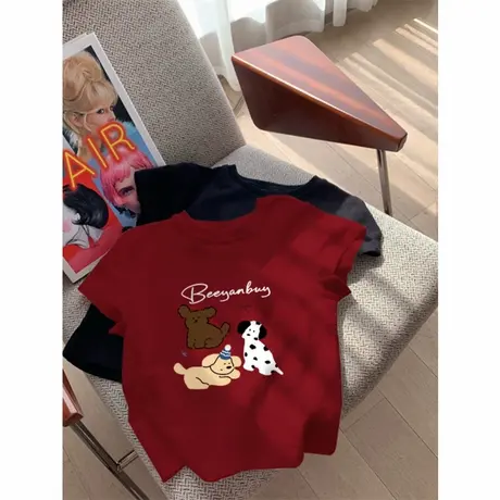 时髦精们醉爱！2025夏季新款爆款正肩短袖t恤女减龄印花打底上衣商品大图