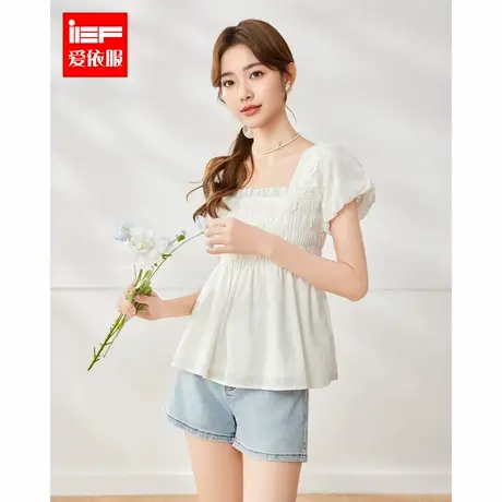 IEF/爱依服2025夏季新款法式甜美减龄少女风褶皱设计感百搭裙上衣商品大图