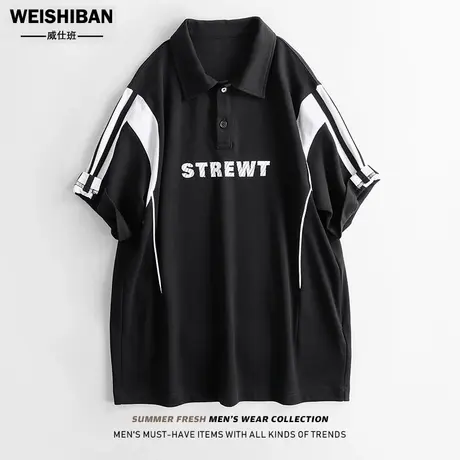 美式休闲解构拼接宽松翻领polo衫男士短袖潮牌高级感痞帅宽松半袖图片