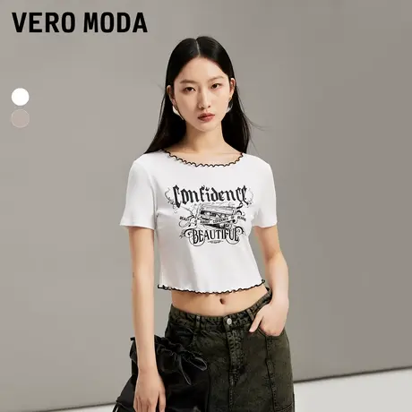 Vero ModaT恤女2024春夏新款圆领短款短袖修身字母个性时尚街头商品大图