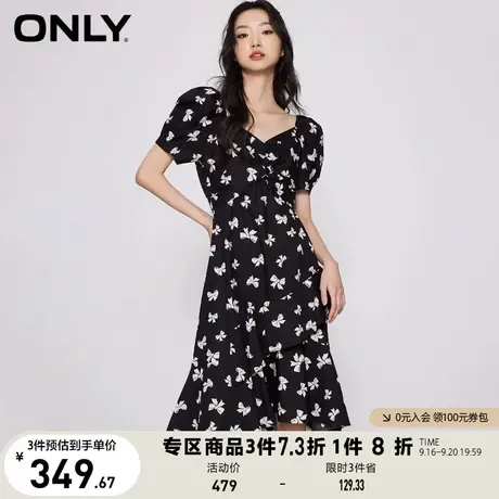 ONLY奥莱2023夏季新款方领灯笼袖蝴蝶结中长款连衣裙女商品大图