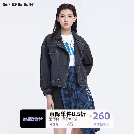 sdeer圣迪奥女装翻领斜襟拼接宽松牛仔外套S22162208🏆商品大图