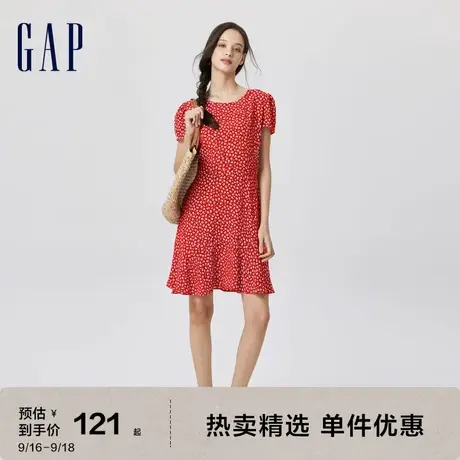 Gap女装夏季2023新款法式圆领修身短袖连衣裙671350气质A字裙商品大图