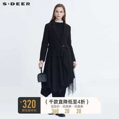 sdeer圣迪奥冬季女装休闲西装领网纱拼接千金毛呢大衣S20481831🤡商品大图