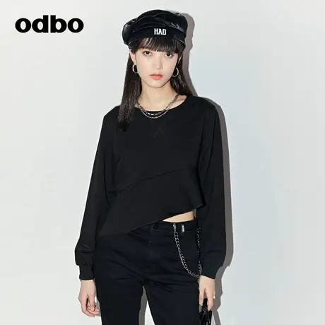 odbo/欧迪比欧原创设计荷叶边卫衣女秋冬新款百搭 小个子上衣商品大图