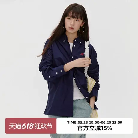 omont蛋挞家 全棉牛津纺基础款长袖衬衫2025春季宽松休闲刺绣衬衣商品大图