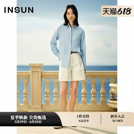 INSUN恩裳春休闲宽松铃蓝亚麻衬衫商品大图