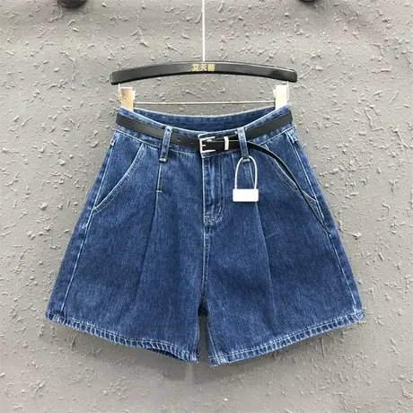 2025夏季复古蓝高腰阔腿牛仔短裤女美式百搭宽松梨形A字包臀热裤商品大图