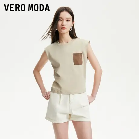 Vero Moda奥莱T恤女2025夏季新款前胸拼接口袋装饰无袖背心短袖商品大图