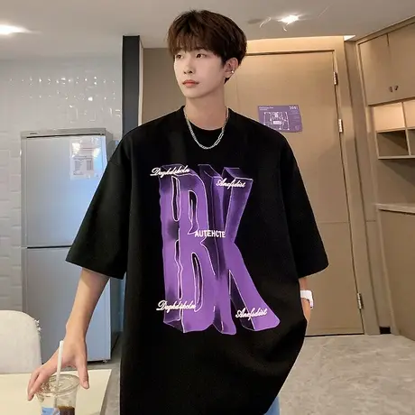 短袖t恤男夏季2025新款纯棉潮牌字母半袖重磅美式圆领情侣体恤衫图片