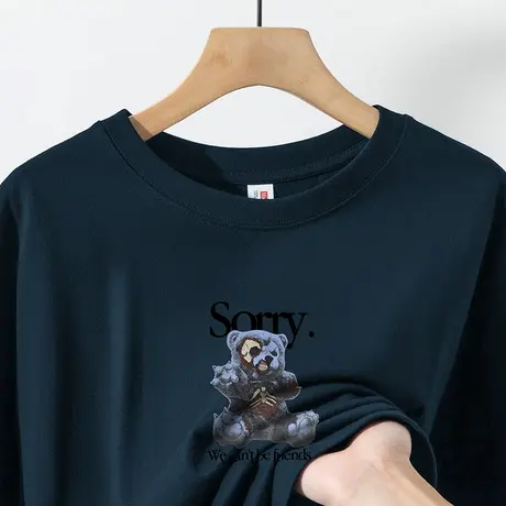 260g重磅纯棉t恤男短袖夏季潮牌小熊印花半袖上衣服圆领美式体恤商品大图
