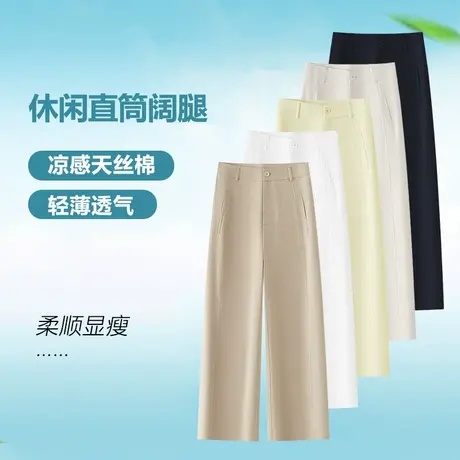 天丝棉窄版直筒裤女2025年新款夏季轻薄九分阔腿裤高腰显瘦休闲裤商品大图