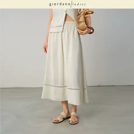 GL2025夏季新款a字裙女下摆镂空仿丝质感薄款半身长裙女02465028商品大图