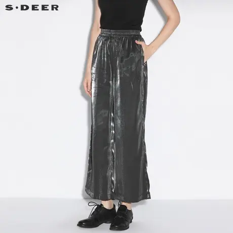 sdeer圣迪奥秋季休闲松紧反光垂坠阔腿西装长裤S21360825图片