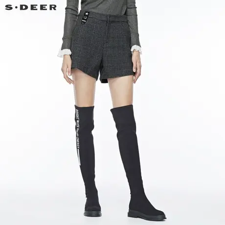 sdeer圣迪奥英伦撞色格纹字母贴布插袋直筒短裤S19480910图片