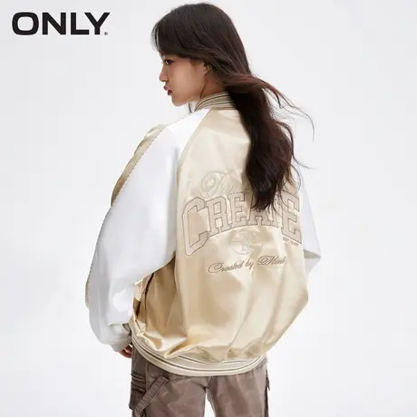 ONLY奥莱夏季丝滑面料刺绣插肩袖宽松棒球服外套女图片