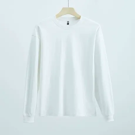 清仓特卖hansca圆领长袖t恤男春秋季简约纯色宽松休闲白色打底衫商品大图