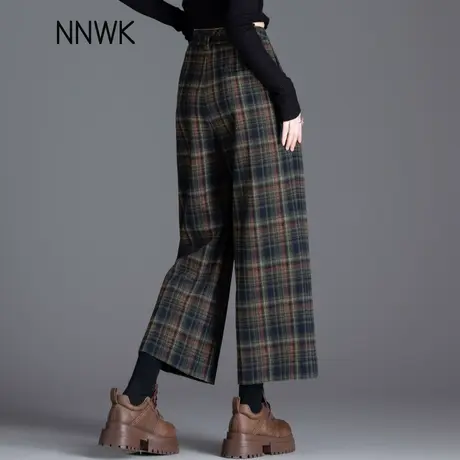 羊毛格子裤子女秋冬天小个子直筒裤休闲裤毛呢阔腿裤今年流行爆款商品大图