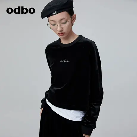 odbo/欧迪比欧原创设计短款丝绒卫衣女夏装新款外穿内搭上衣图片
