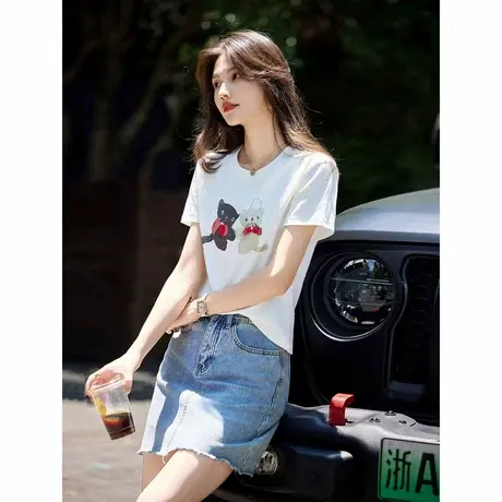 时尚气质T恤2024年夏季新款女简约休闲减龄百搭可爱短袖上衣商品大图
