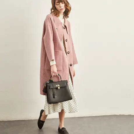 韩系温柔外套春秋零羊绒大衣女双面呢粉色小个子2024双面呢大衣图片