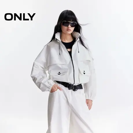 ONLY2025夏季新款工装宽松撞色双头拉链抽绳设计隐藏帽子外套女商品大图