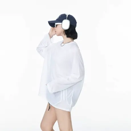 莱赛尔天丝纯色长袖T恤女夏季新款轻薄物理防晒罩衫宽松微透上衣图片