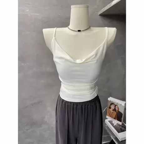 hen高级！外穿内搭～性感荡领吊带背心女人味显胸白色修身上衣夏图片