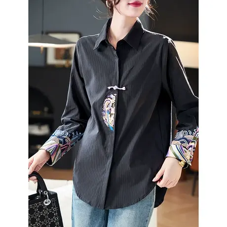 宝诗黎OL气质国风刺绣长袖衬衫2025新款洋气休闲春季百搭衬衣女图片