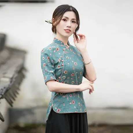 筠雅唐装女中国风改良旗袍上衣收腰显瘦复古茶服新中式女装23J159商品大图