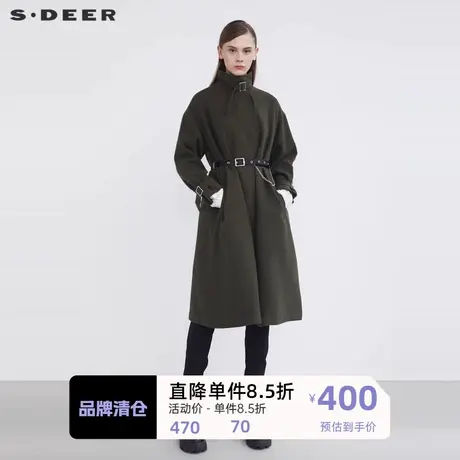 sdeer圣迪奥女装休闲立领收腰H型毛呢长款大衣S21481823🐎商品大图