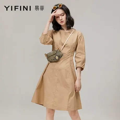 Yifini/易菲秋季新款中袖宽松休闲连衣裙中长款A字裙通勤气质图片