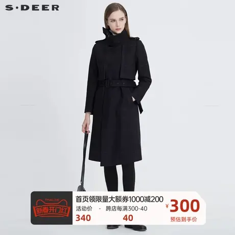 sdeer圣迪奥女装休闲立领撞色格纹收腰H型毛呢大衣S20461812🎄商品大图