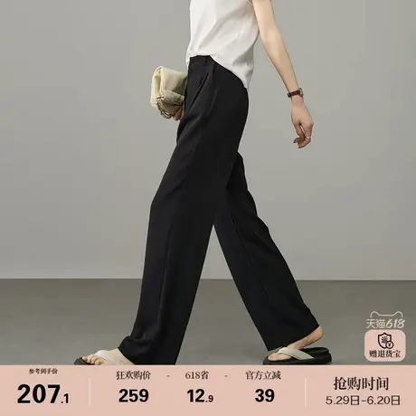 娅丽达显瘦直筒裤黑色休闲西装裤女2025夏新款裤子高腰窄版阔腿裤图片