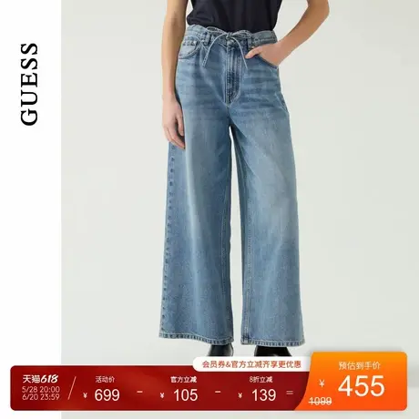 GUESS25年新款春季女士百搭潮流抽绳水洗阔腿牛仔裤-Q5PA87D51V0商品大图