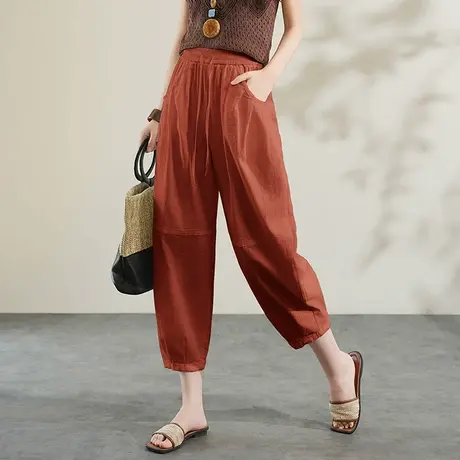 2025夏季新款薄裤棉麻裤高腰显瘦大码哈伦裤通勤通休闲长裤气球裤图片