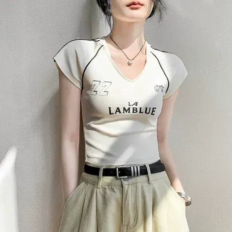 歌倍尚字母印花圆领短袖T恤女2025春夏新款修身显瘦内搭辣妹上衣图片