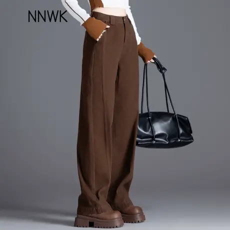 咖啡色裤子女2025新款休闲今年流行爆款慵懒松弛感棕色直筒阔腿裤商品大图