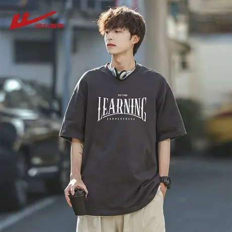 回力重磅纯棉短袖t恤男士夏季2025新款宽松半袖男生美式体恤上衣图片