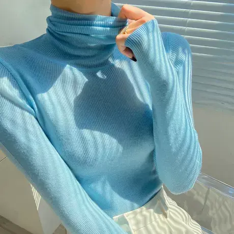 羊毛高领打底衫女秋冬季高级感内衬堆堆领毛衣长袖气质薄款针织衫图片