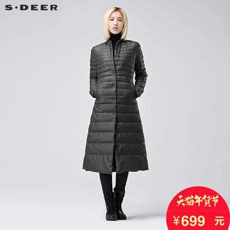 sdeer圣迪奥2018冬装简约廓形纯色羽绒服女中长款外套潮S16482480图片