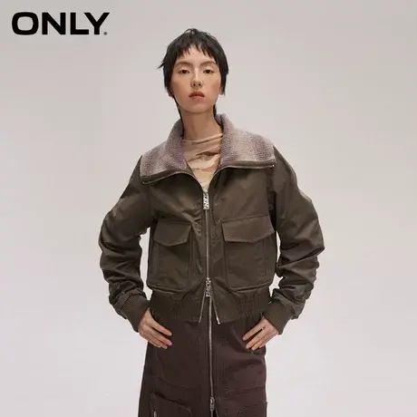 ONLY奥莱春季简约休闲宽松针织拼接翻领短款外套女图片